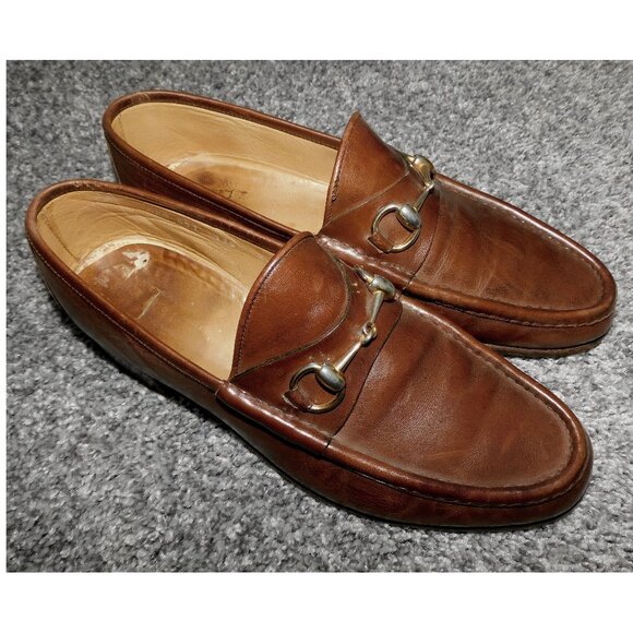 Vintage Gucci Men's Horsebit Brown Leather Loafers - Size 10.5 US - 44 EU - Picture 1 of 10